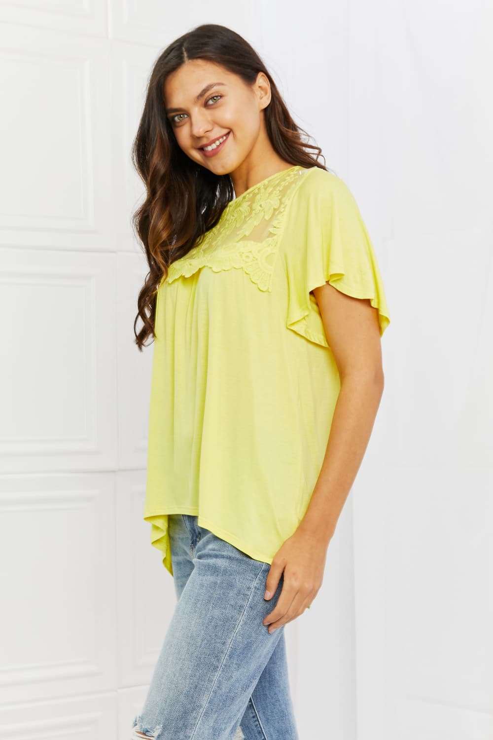 Yellow Lace Detail Top - Global Village Kailua Boutique