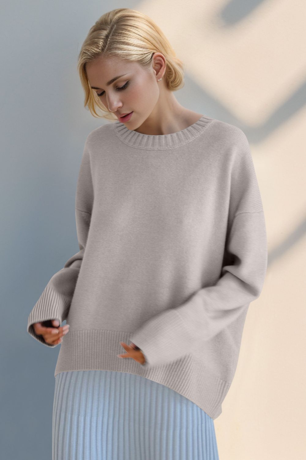 Every Day Round Neck Dropped Shoulder Sweater