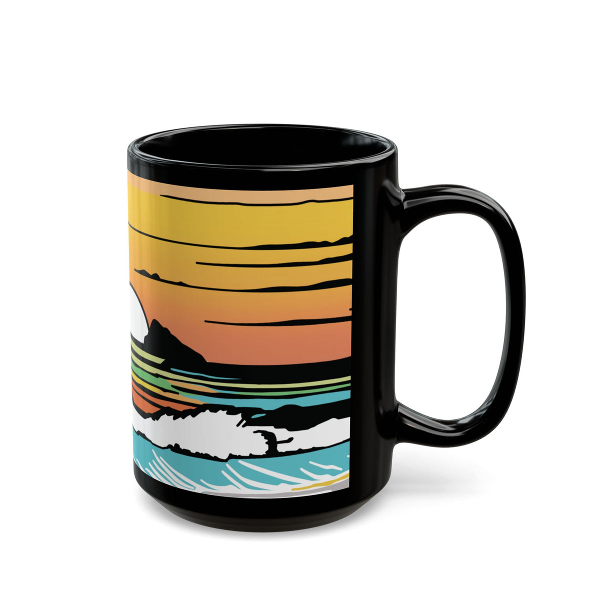 Summer Sunrise black coffee mug with Kaʻōhao Hawaiʻi inspired artwork by Global Village Kailua