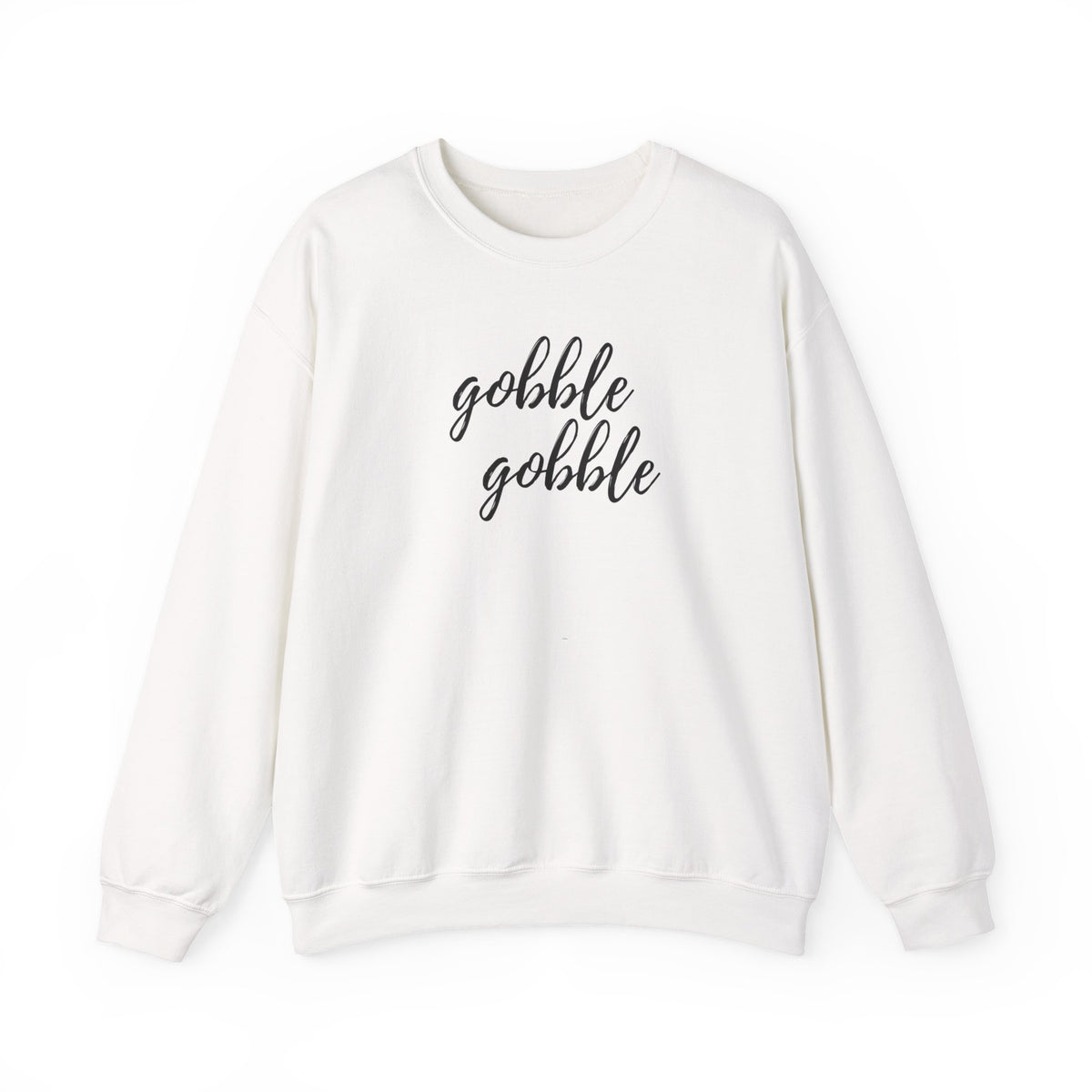 An off-white crewneck sweatshirt with the words 'gobble gobble' printed in black cursive script across the chest, displayed on a clean white background.