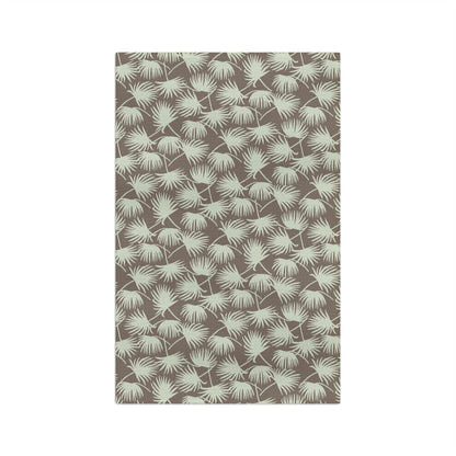 Fan Palm Mocha Mint kitchen towel with mint tropical palm print by Global Village Kailua
