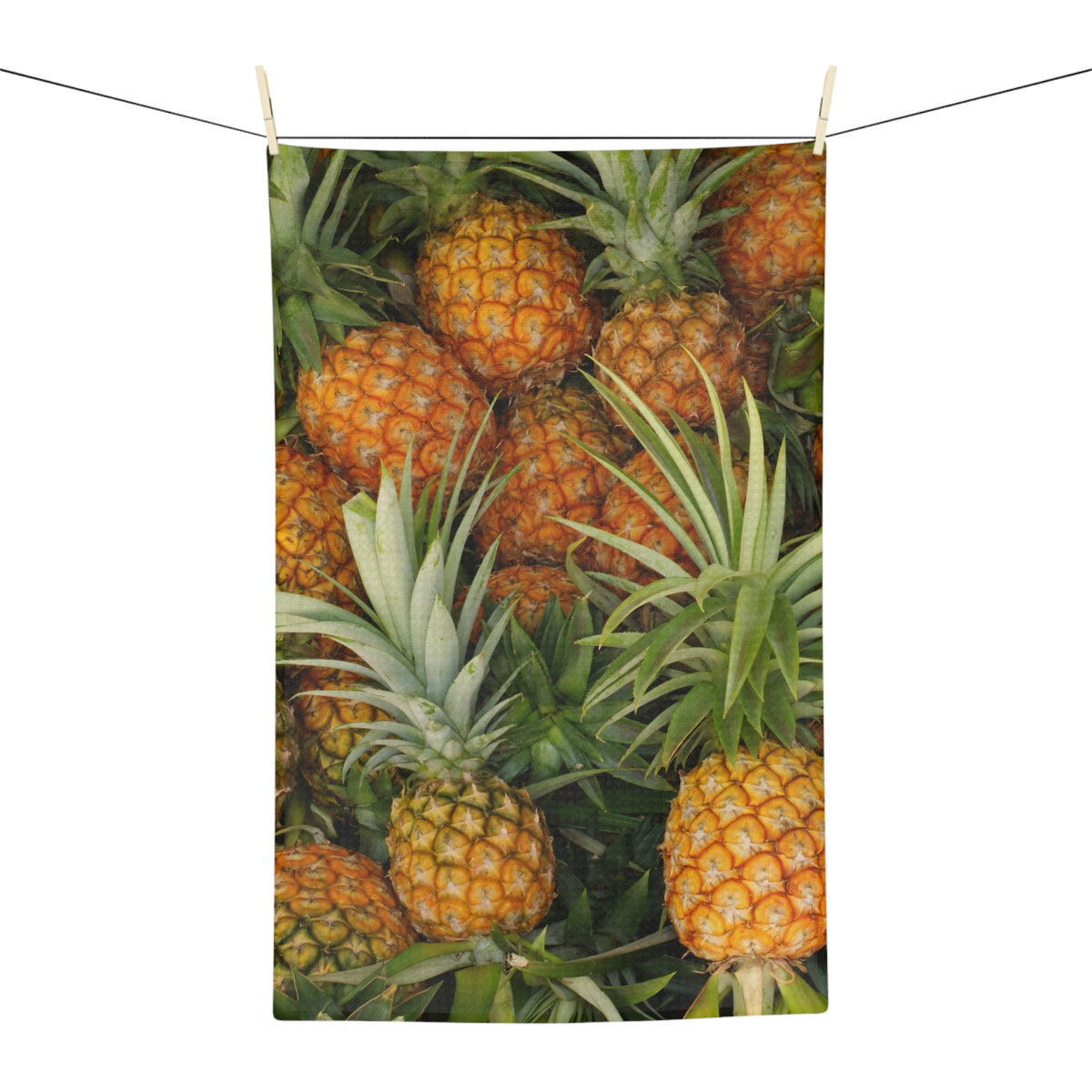 Pineapple Pile kitchen towel with tropical pineapple print by Global Village Kailua
