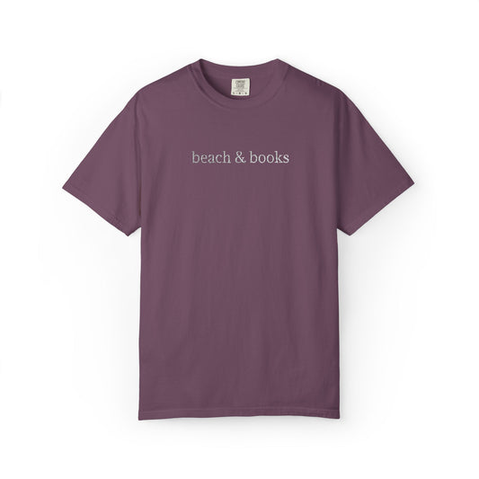 Beach & Books Embroidered Tee – Comfort Colors Unisex T-Shirt