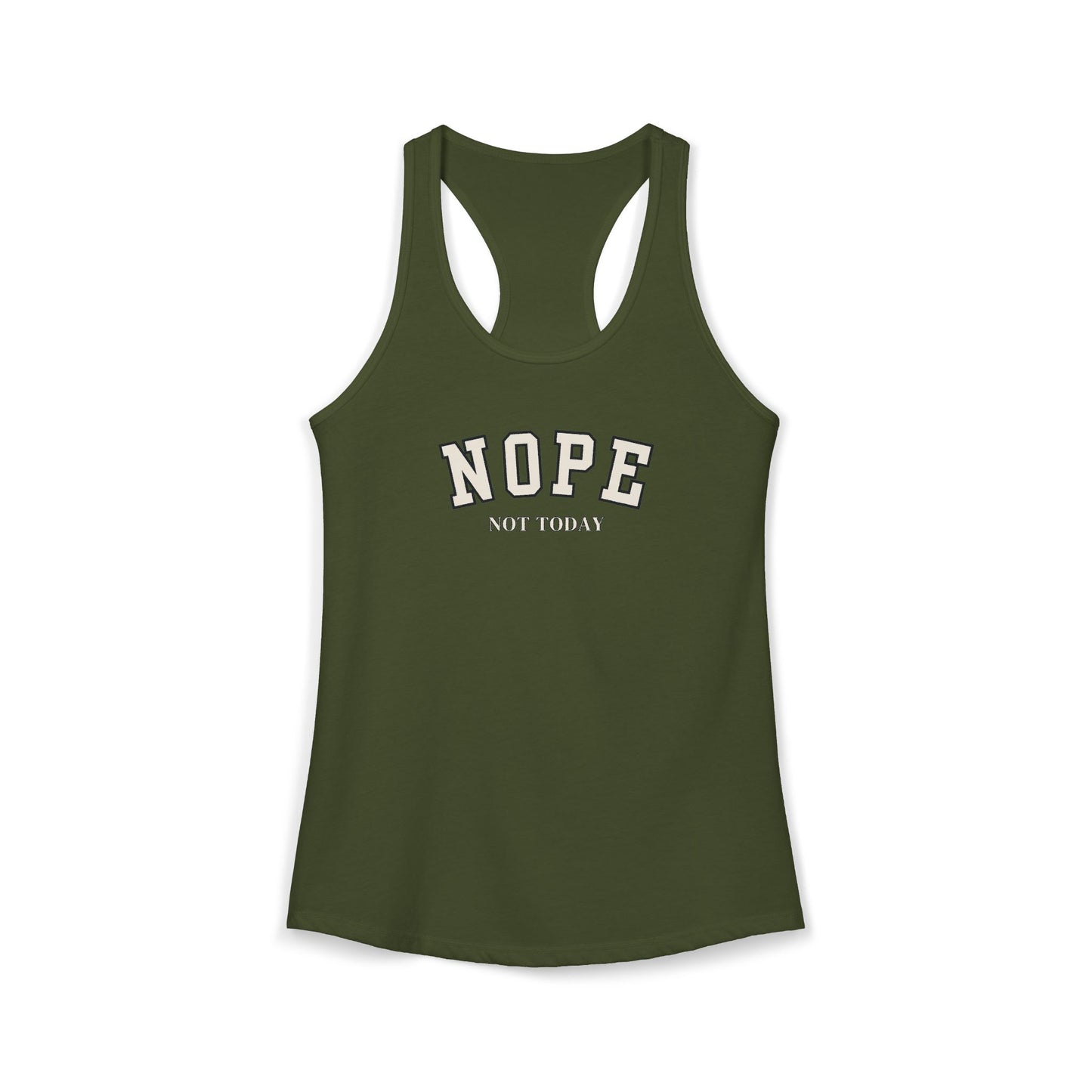 Green tank top with 'NOPE NOT TODAY' text on a white background