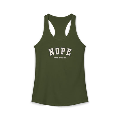 Green tank top with 'NOPE NOT TODAY' text on a white background
