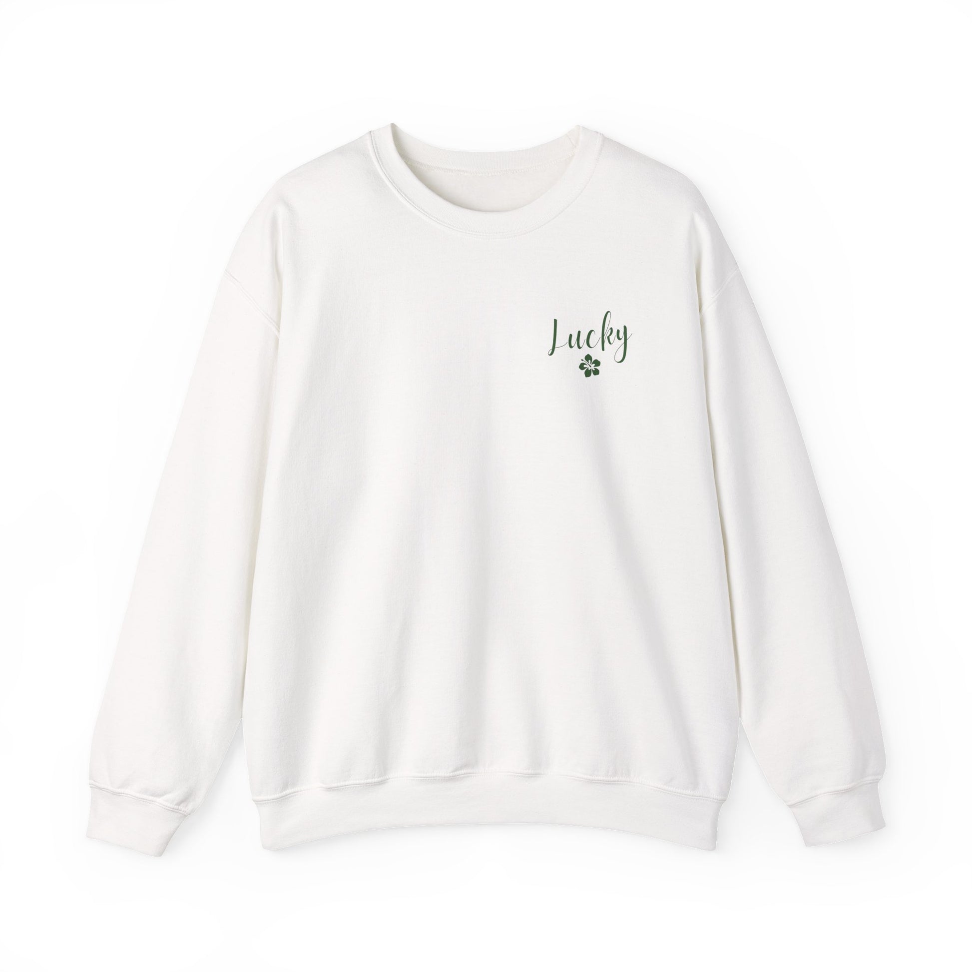 White sweatshirt with a logo on a white background
