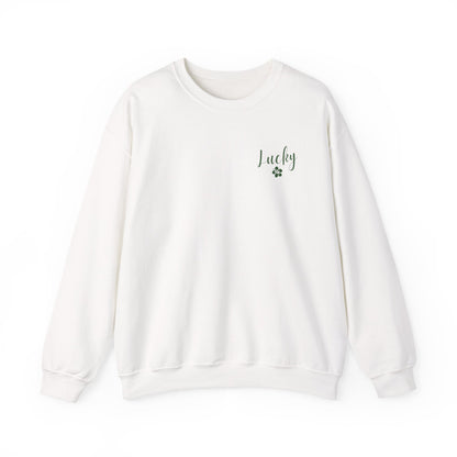White sweatshirt with a logo on a white background