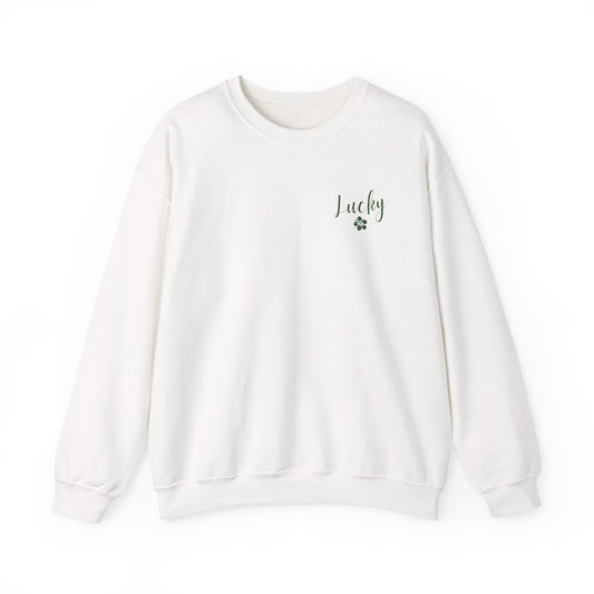 White sweatshirt with a logo on a white background