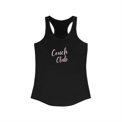 Black tank top with 'Couch Club' text on a white background