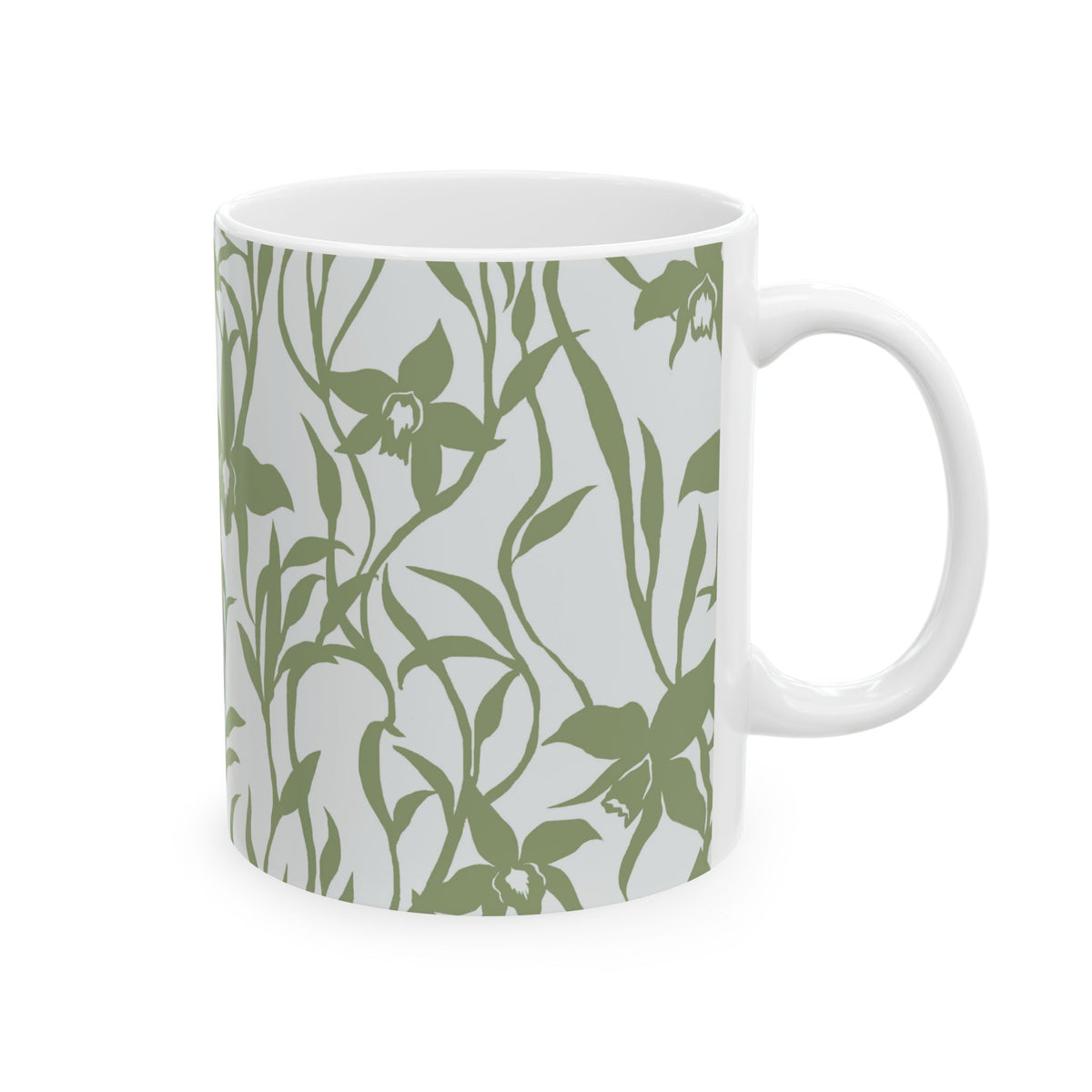 Orchid Sage coffee mug with tropical orchid print by Global Village Kailua