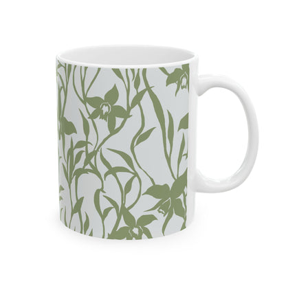 Orchid Sage coffee mug with tropical orchid print by Global Village Kailua