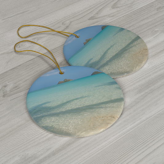 Ceramic ornament featuring turquoise ocean water and a view of the Mokulua Islands off Kailua, Hawaiʻi.