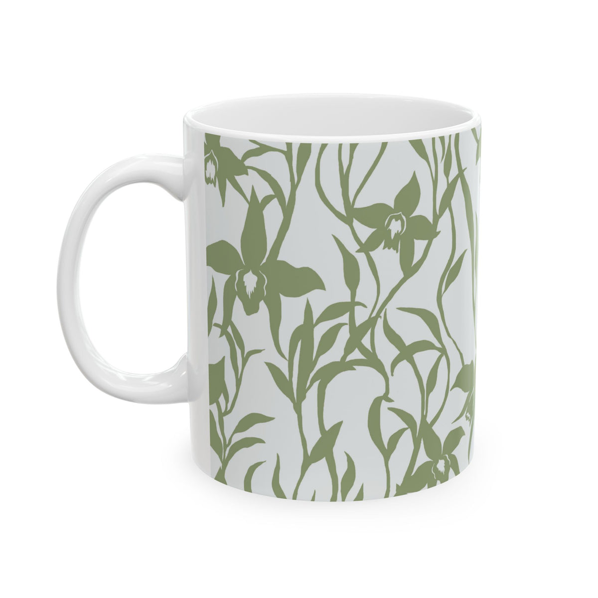 Orchid Sage coffee mug with tropical orchid print by Global Village Kailua