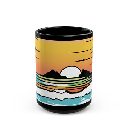 Summer Sunrise black coffee mug with Kaʻōhao Hawaiʻi inspired artwork by Global Village Kailua
