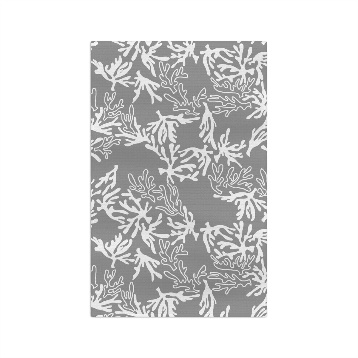 Coral Sharkskin Grey kitchen towel with white coral print by Global Village Kailua