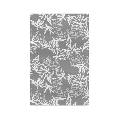 Coral Sharkskin Grey kitchen towel with white coral print by Global Village Kailua