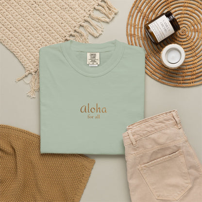 Aloha is for everyone. Our embroidered Comfort Colors tee features an original Aloha for All design on soft, garment-dyed cotton.