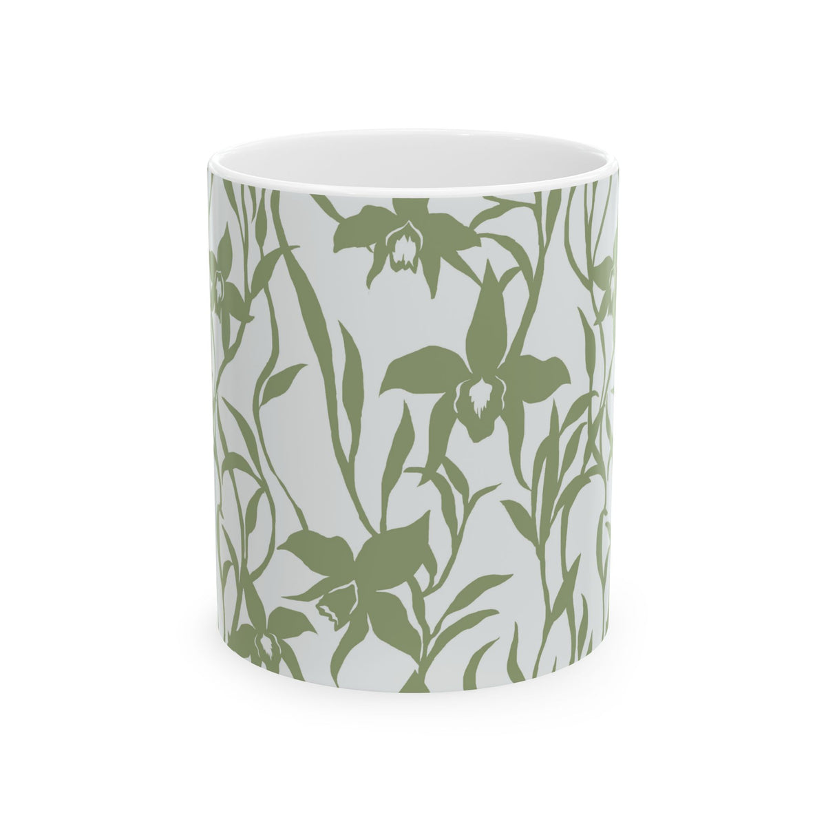 Orchid Sage coffee mug with tropical orchid print by Global Village Kailua