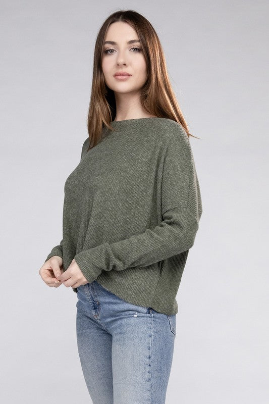 Ribbed Dolman Long Sleeve Sweater - Global Village Kailua Boutique