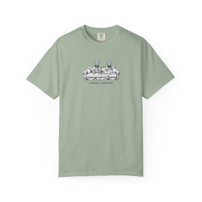 Couch Cruisers graphic Comfort Colors tee in light green with pineapple couch design