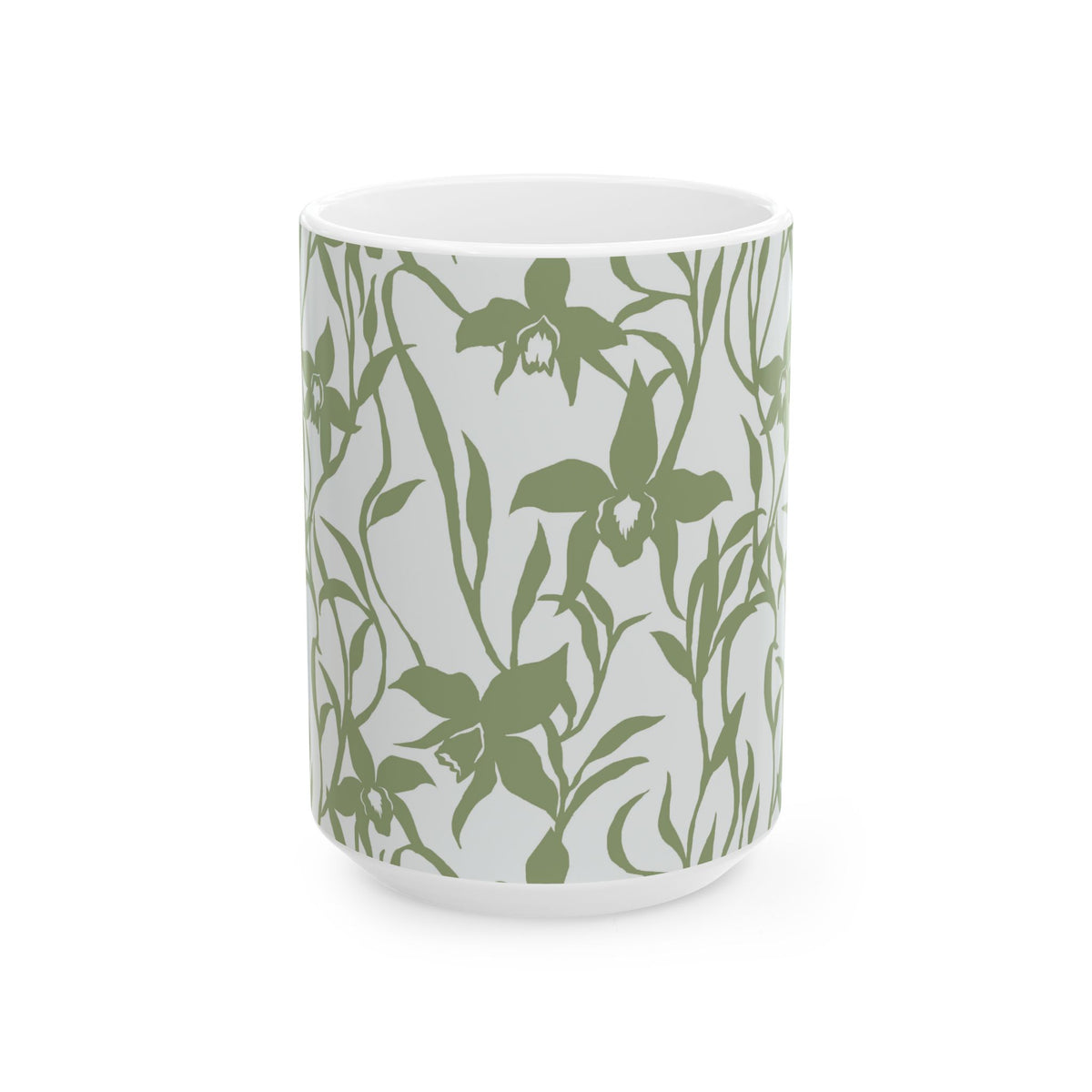 Orchid Sage coffee mug with tropical orchid print by Global Village Kailua