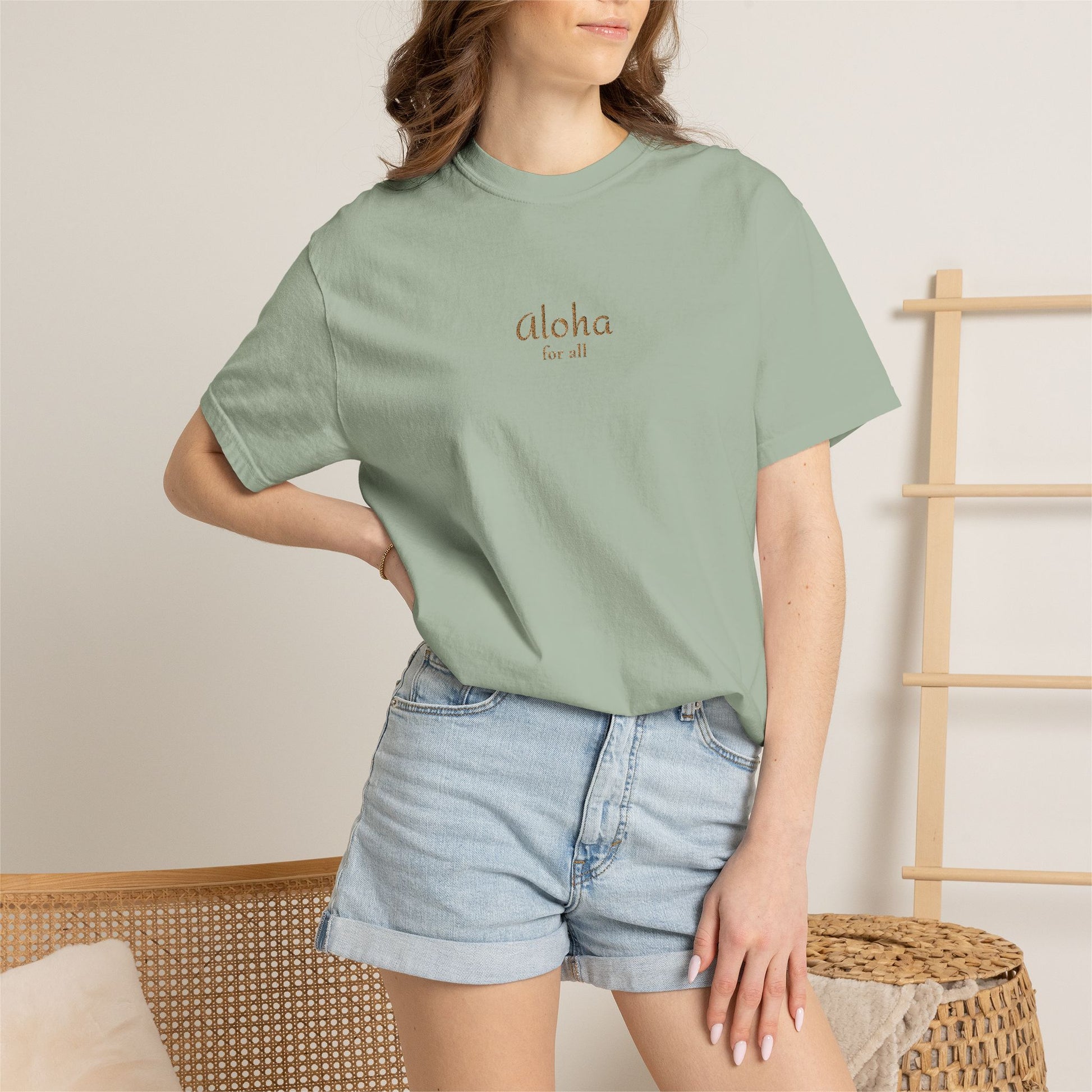 Aloha is for everyone. Our embroidered Comfort Colors tee features an original Aloha for All design on soft, garment-dyed cotton.