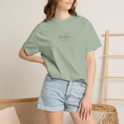 Aloha is for everyone. Our embroidered Comfort Colors tee features an original Aloha for All design on soft, garment-dyed cotton.