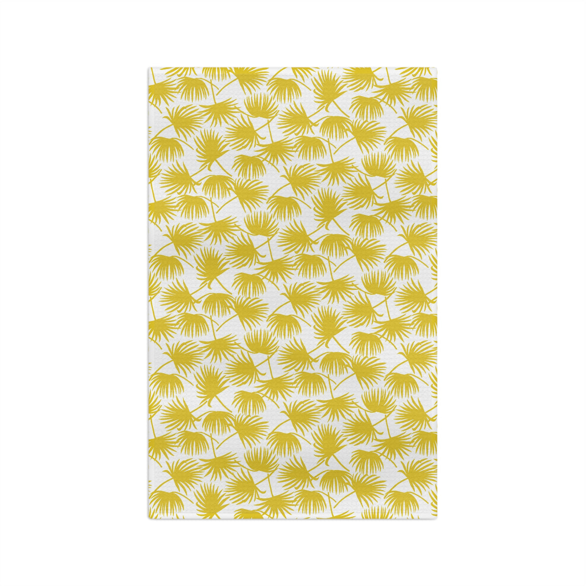 Fan Palm Sunshine kitchen towel with yellow tropical palm print by Global Village Kailua