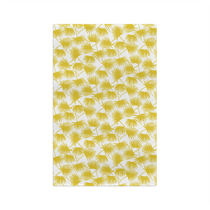 Fan Palm Sunshine kitchen towel with yellow tropical palm print by Global Village Kailua