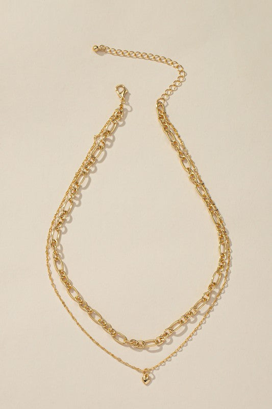 Mixed Chain Necklace with Dainty Heart Pendant