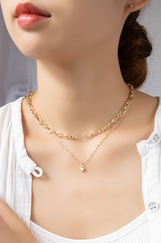 Mixed Chain Necklace with Dainty Heart Pendant