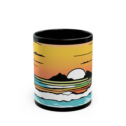 Summer Sunrise black coffee mug with Kaʻōhao Hawaiʻi inspired artwork by Global Village Kailua