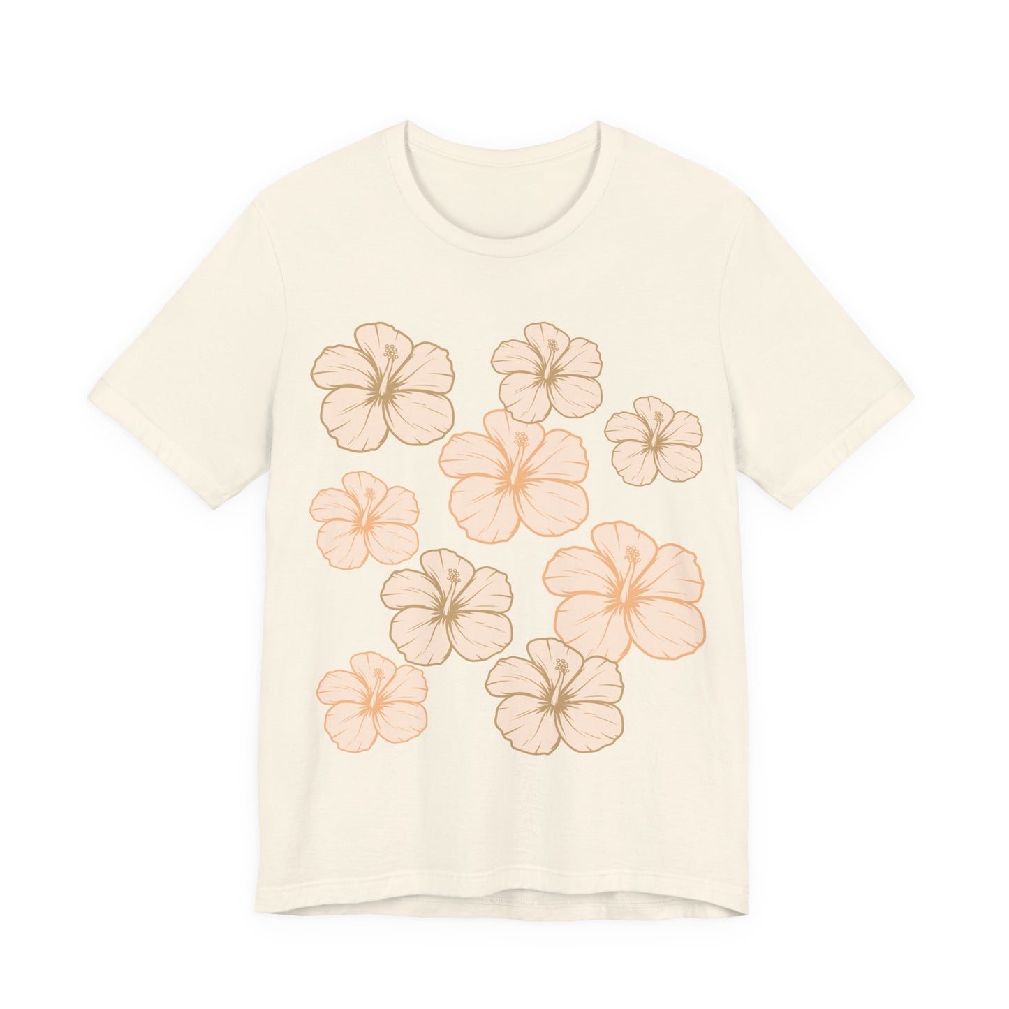Off White Hibiscus All Over Graphic Tee featuring scattered tropical hibiscus flowers on a soft unisex tee inspired by island life in Hawaii.