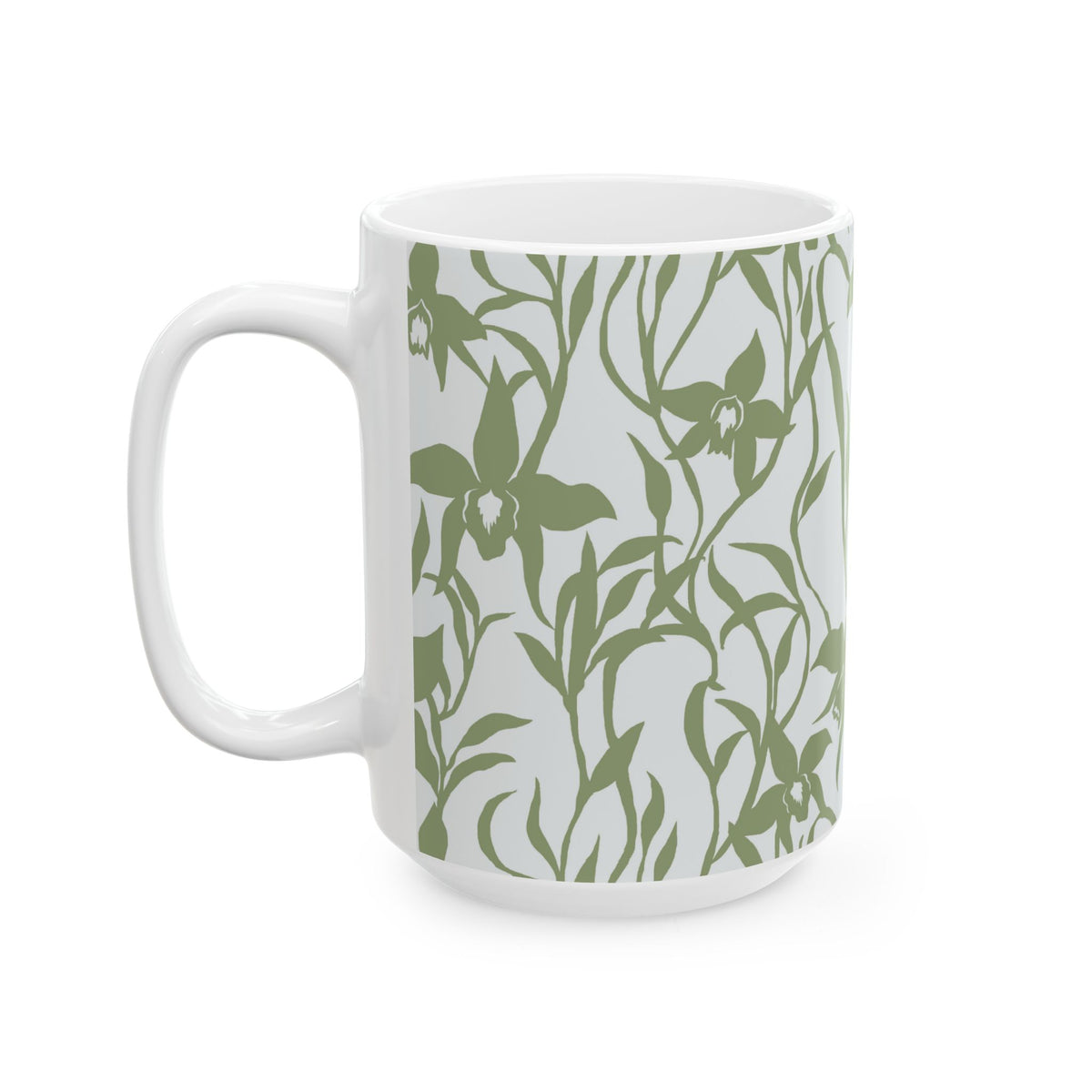 Orchid Sage coffee mug with tropical orchid print by Global Village Kailua