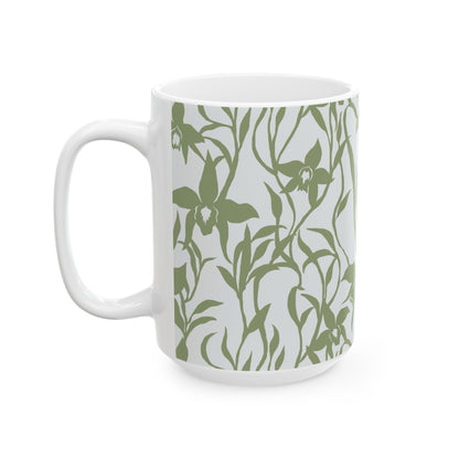 Orchid Sage coffee mug with tropical orchid print by Global Village Kailua