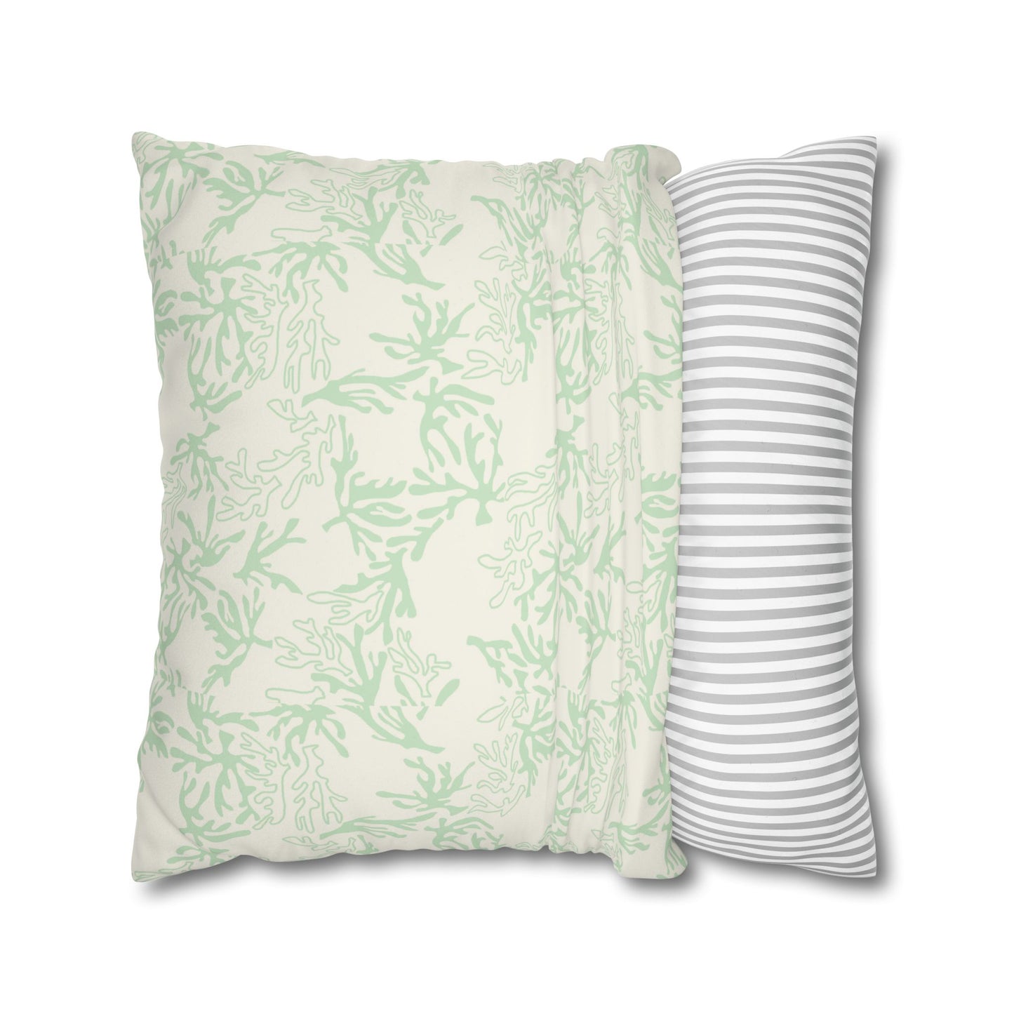 Sage Coral Print Faux Suede Pillow Cover