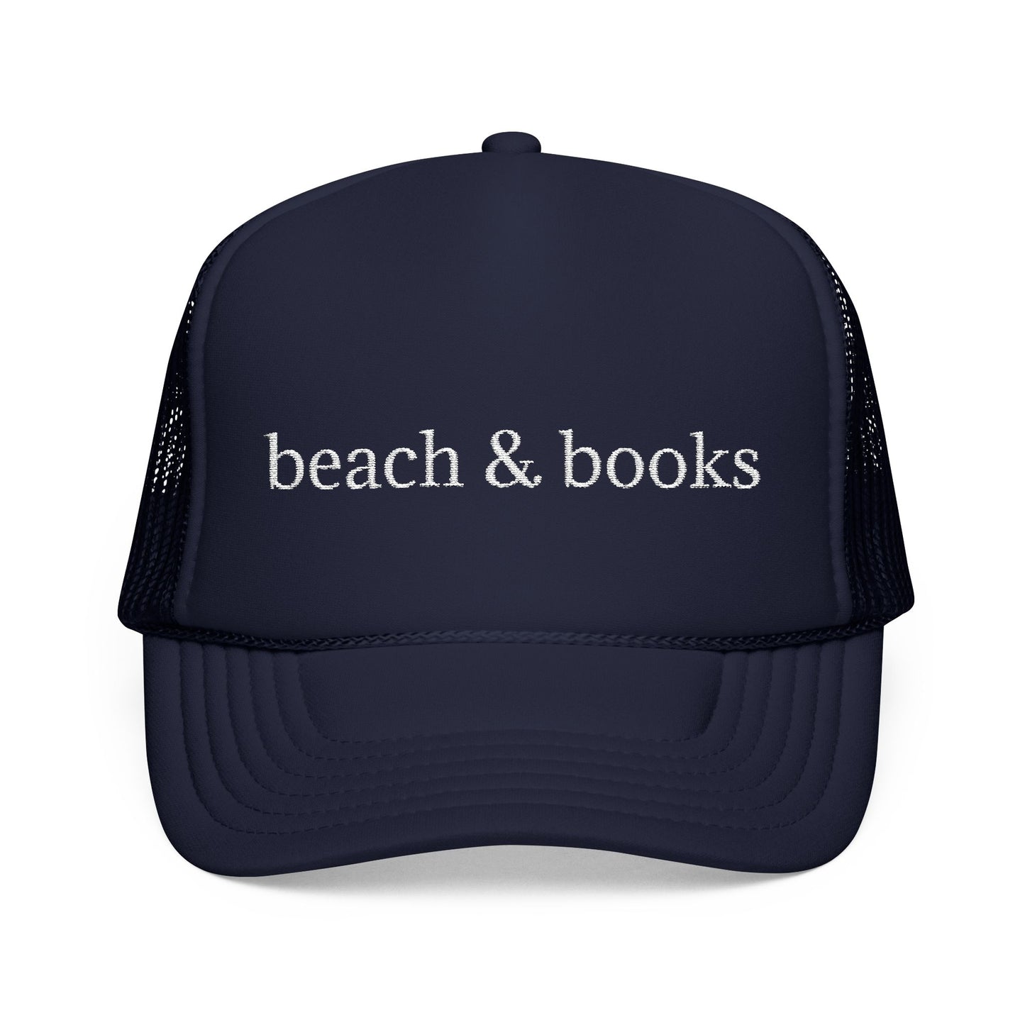 Beach & Books Foam Trucker Hat – Embroidered Island Style