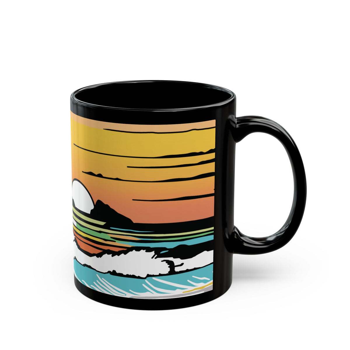 Summer Sunrise black coffee mug with Kaʻōhao Hawaiʻi inspired artwork by Global Village Kailua