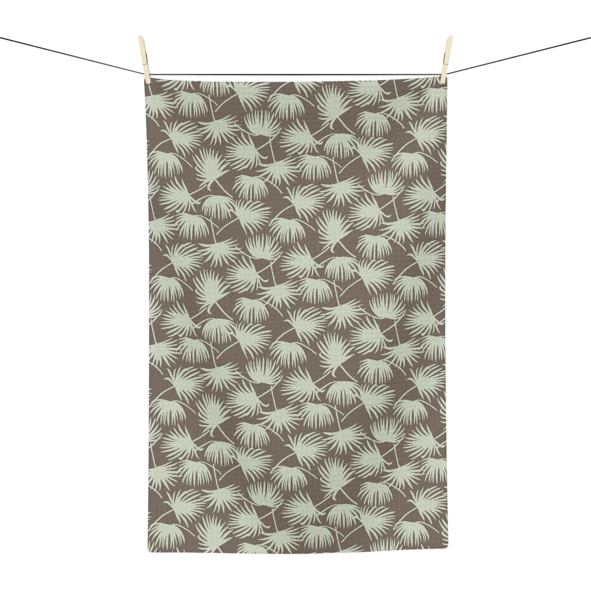Fan Palm Mocha Mint kitchen towel with mint tropical palm print by Global Village Kailua