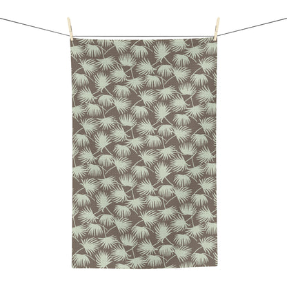 Fan Palm Mocha Mint kitchen towel with mint tropical palm print by Global Village Kailua