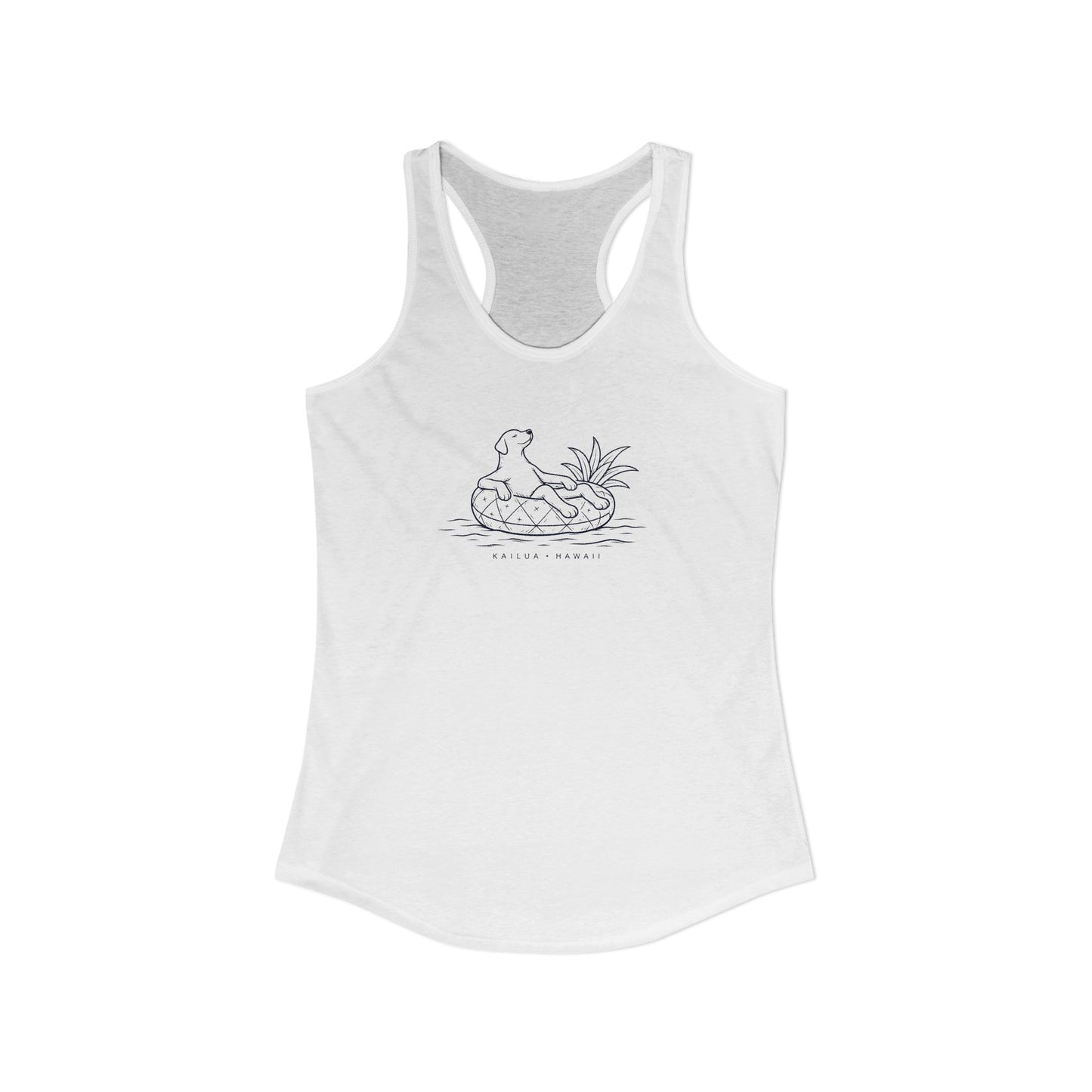 White tank top with a graphic design on a white background