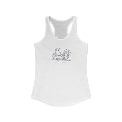 White tank top with a graphic design on a white background