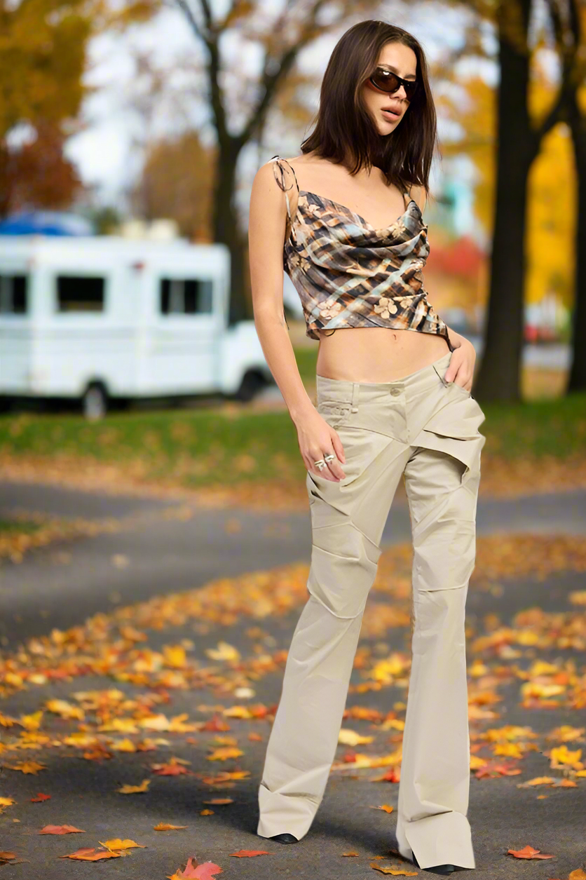 Printed Cowl Neck Crop Cami – Asymmetrical Hem