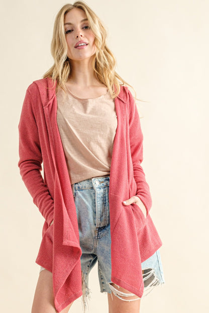 Thermal Hooded Open Front Cardigan Rose Pink