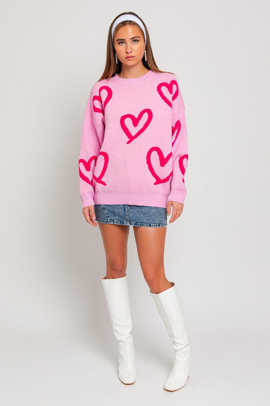 Pink Heart Printed Sweater