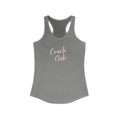 Gray tank top with 'Couch Club' text on a white background