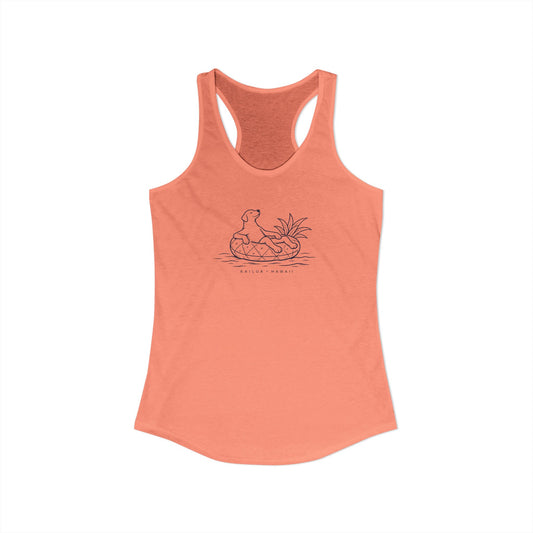 Coral tank top with a graphic design on a white background