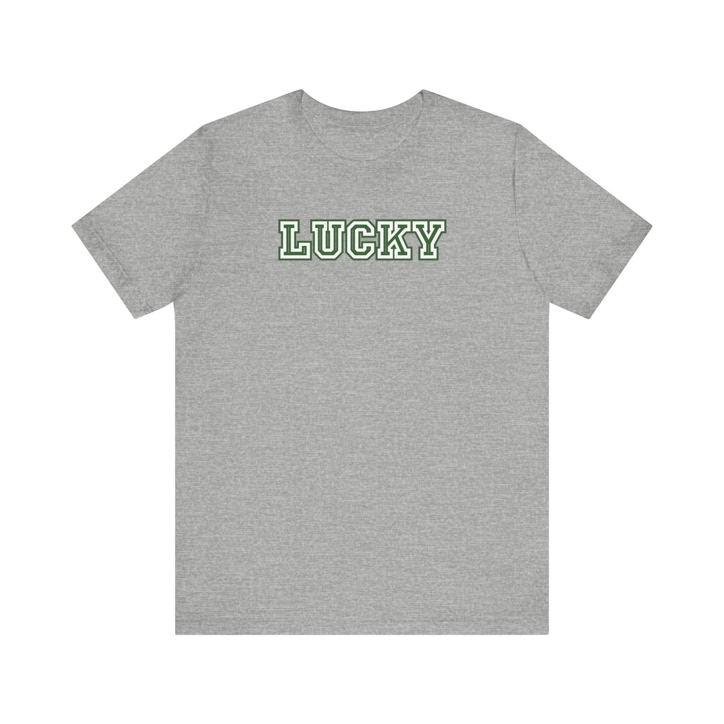 Gray t-shirt with white text on a white background