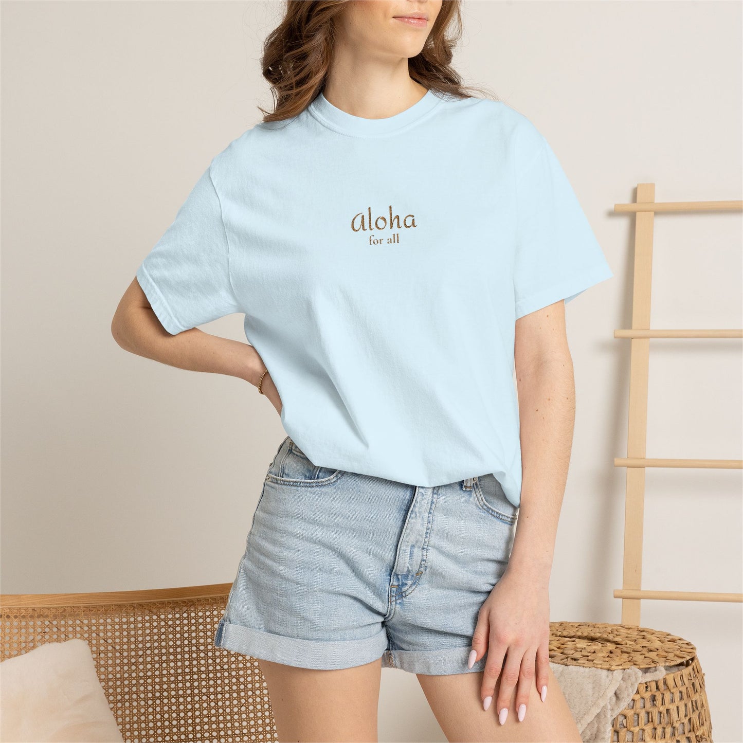 Aloha is for everyone. Our embroidered Comfort Colors tee features an original Aloha for All design on soft, garment-dyed cotton.