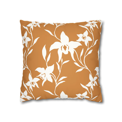 Add warm island style with a caramel orchid faux suede pillow cover featuring a double-sided print and concealed zipper. Available in four sizes.